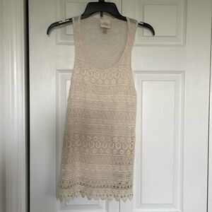 Knox Rose Sz S women’s cream boho crocheted tank. 16” wide. 18“ long from pit.